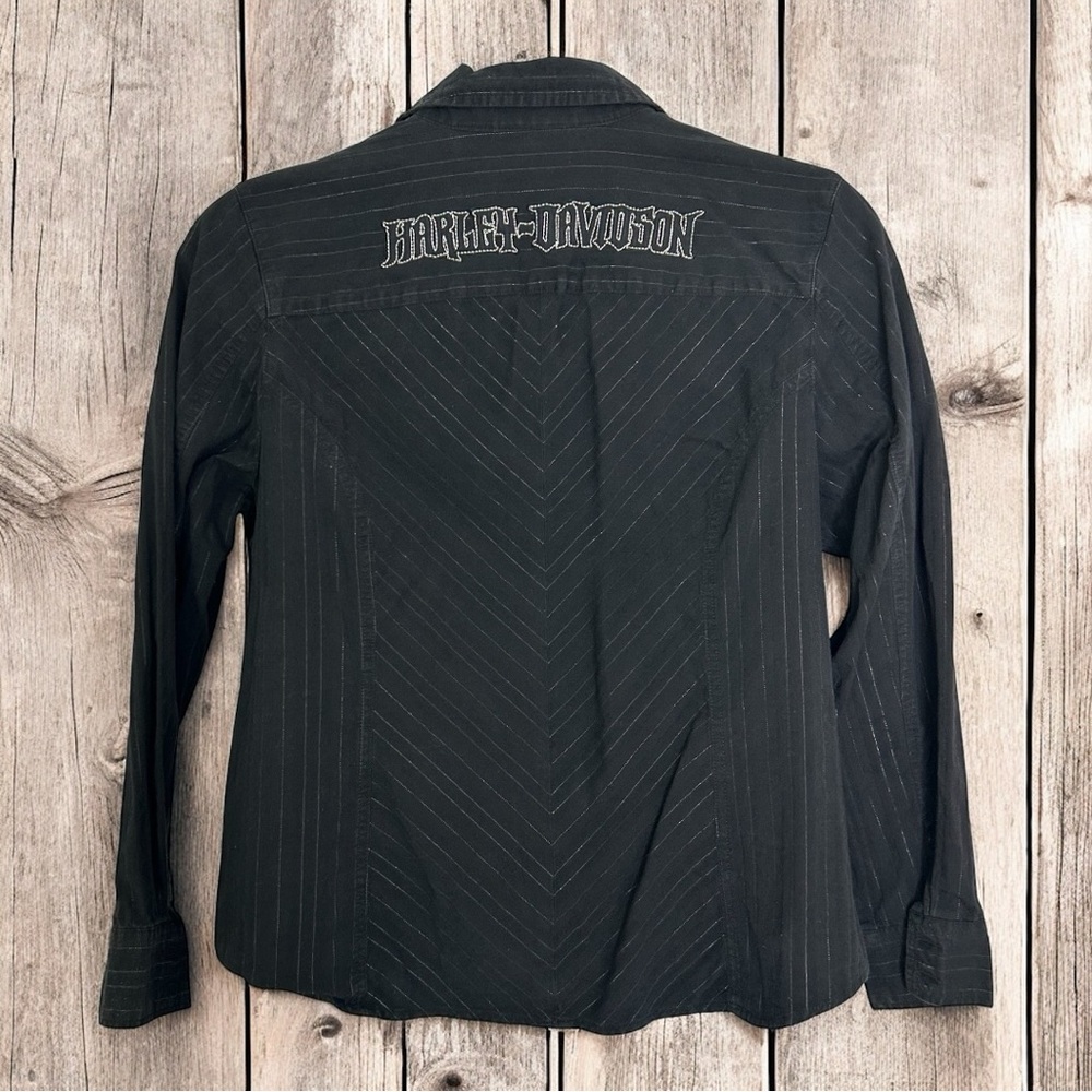 Women’s Harley Davidson black,long sleeve,pinstripe button up shirt size 1W